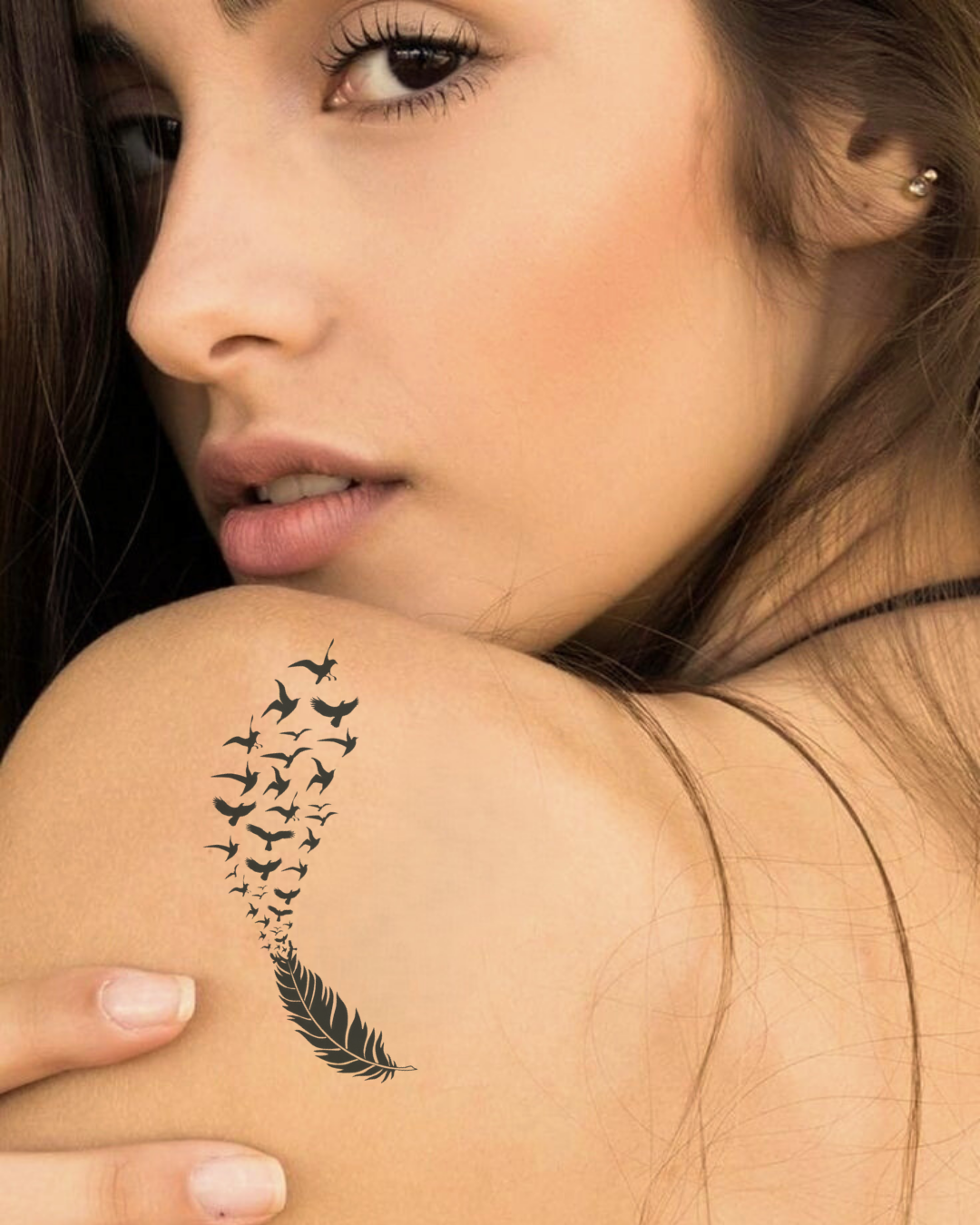 Feather & Bird Fly Semi Permanent Tattoo