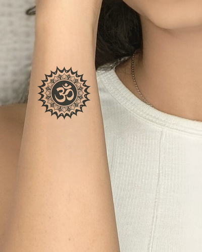 Om With Back Chakra Semi Permanent Tattoo