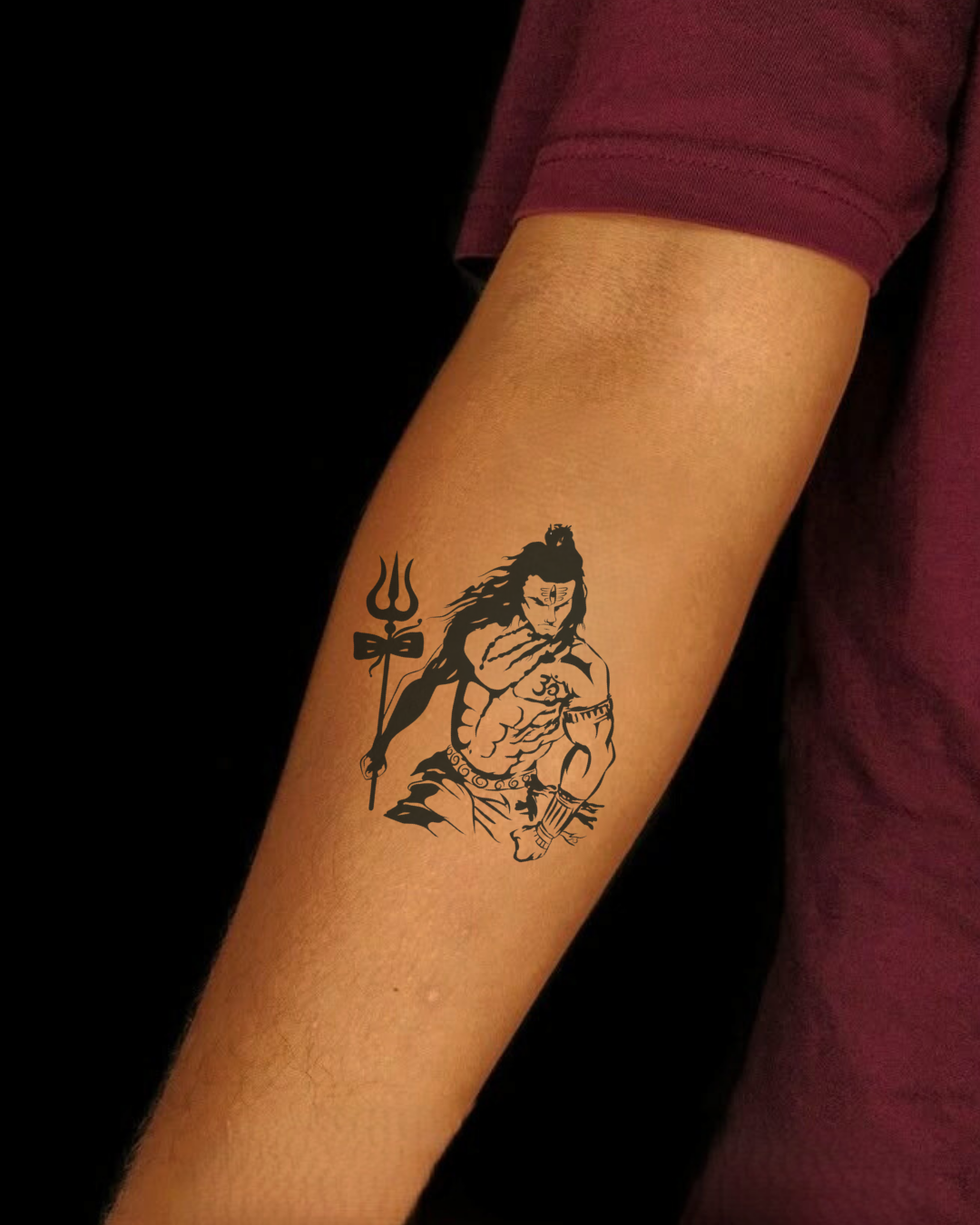 Lord Shiva With Trishul Semi Permanent Tattoo