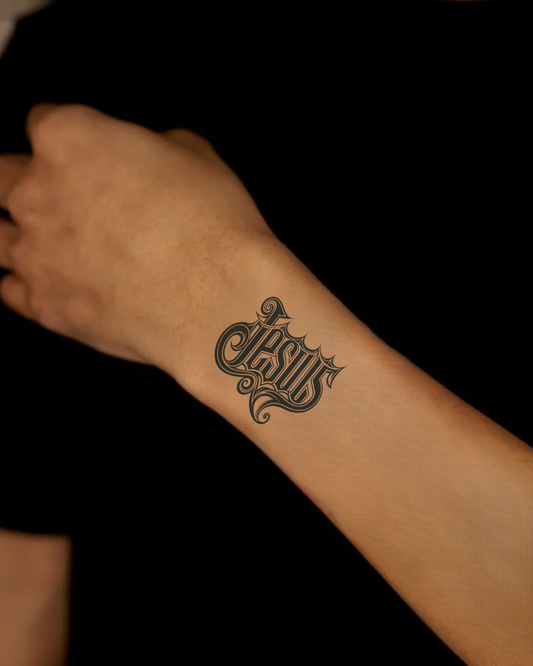 Jesus Written Semi Permanent Tattoo