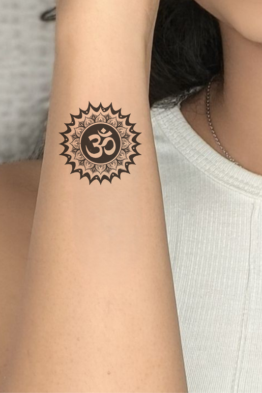 Om With Back Chakra Semi Permanent Tattoo