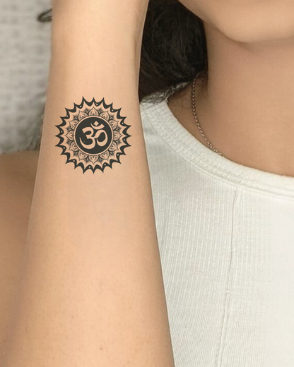 Om With Back Chakra Semi Permanent Tattoo