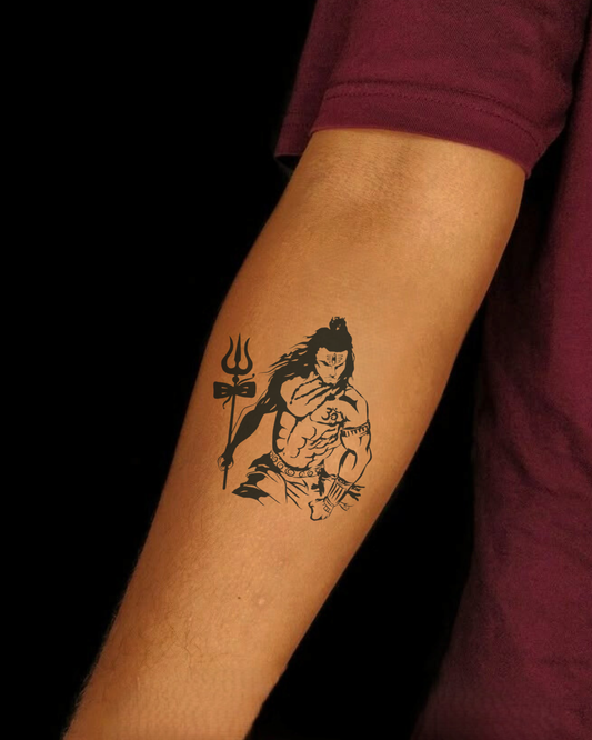 Lord Shiva With Trishul Semi Permanent Tattoo