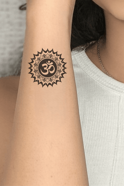 Om With Back Chakra Semi Permanent Tattoo - Ink Sansar