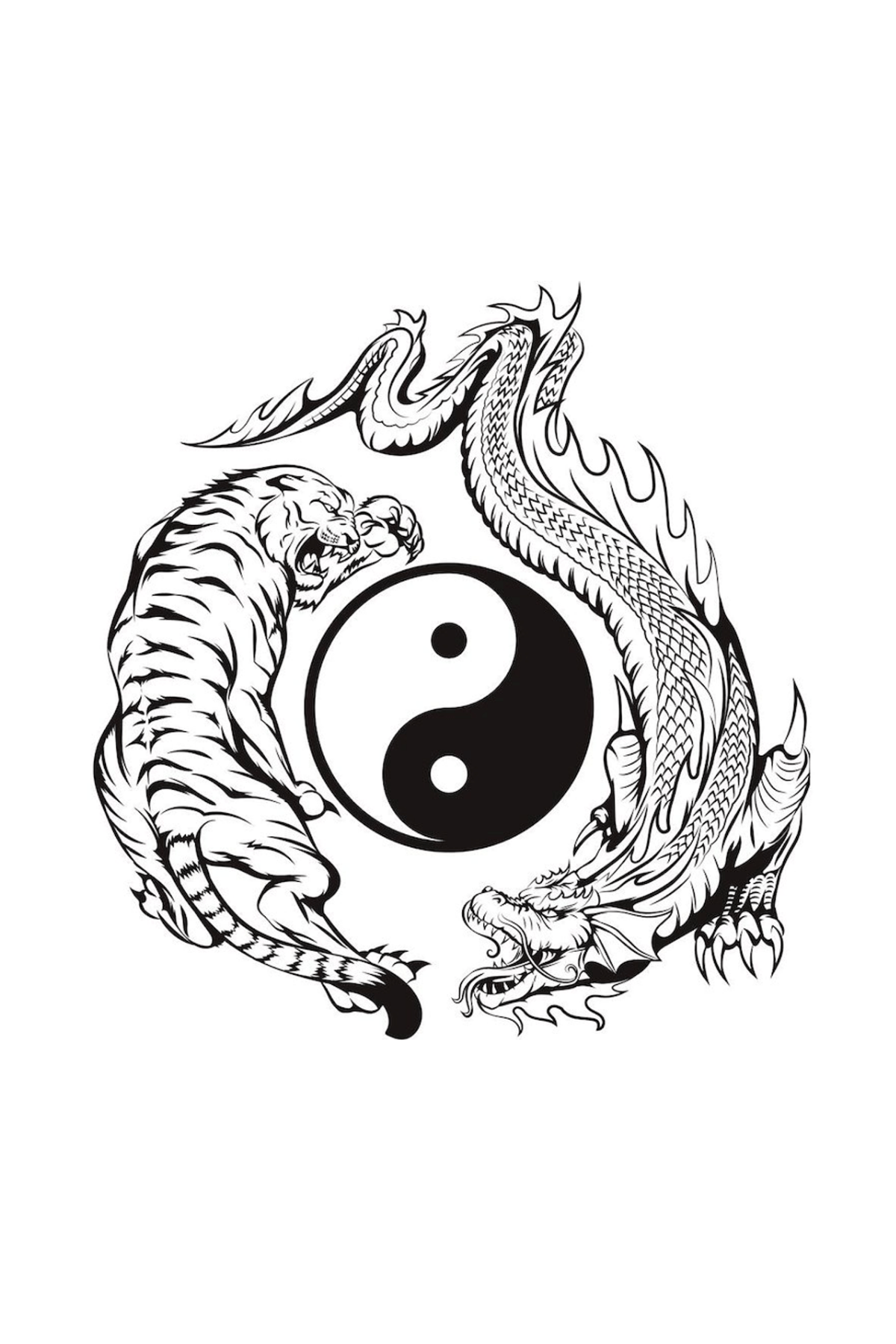 Tiger Dragon Yin Yang Semi Permanent Tattoo - Ink Sansar